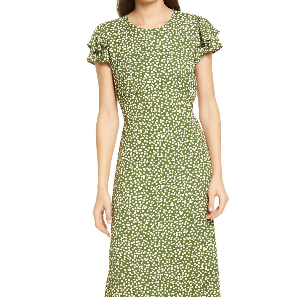 Reformation Romina Flutter Sleeve Dress In Moiret Size 4